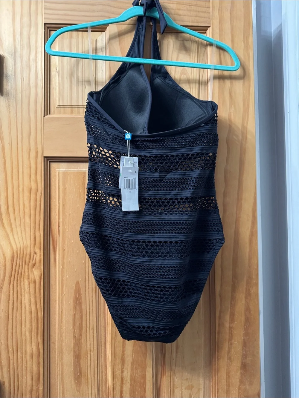 Bleu Rod Beattie Black Crochet Halter One-Piece Swimsuit
